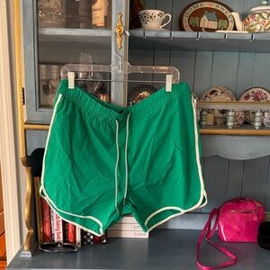 Forever 21 Green Athletic Drawstring Shorts with White Trim